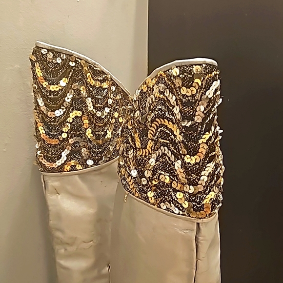 Vintage Over-The-Knee Genuine Leather Boots, Sz 8M Silver w/Top Black/Gold/Silve